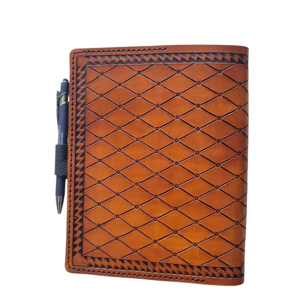 Handcrafted Leather Binder Journal Notebook with Floral and Feather Design